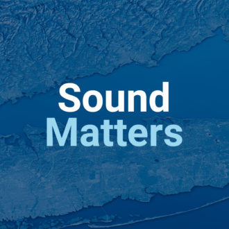 A blue fade over the LIS region with white lettering that reads "Sound Matters"