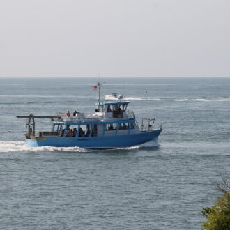 The Project Oceanology boat with 50 guests on board departs for an exploration of Long Island Sound during the Long Island Partnership’s 40th anniversary celebration in Groton on August 16, 2025. Credit: [Emma Coffey/CT DEEP]